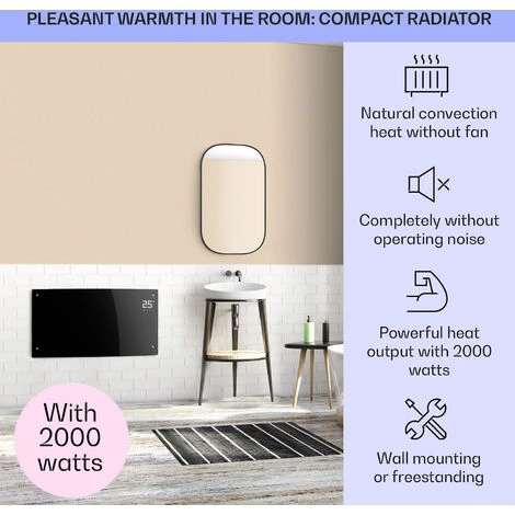 Klarstein Bornholm Curved Convection Heater Thermostat Timer 2000W - Image 2