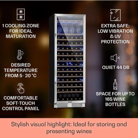 Klarstein Vinovilla Grande 165 Built-in Uno Wine Fridge 425l 165Fl. 3-colour Glass Door - Image 2