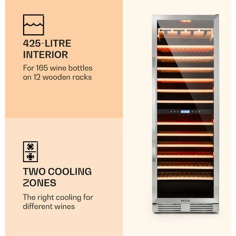 Klarstein Vinovilla Grande 165 Built-in Duo Wine Fridge 425l 165 Bottles 3-colour Glass Door - Image 3