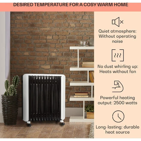 Klarstein Thermaxx 2500 Oil Radiator 2500W 5-35 ° C 24h Timer White / Black - Image 2