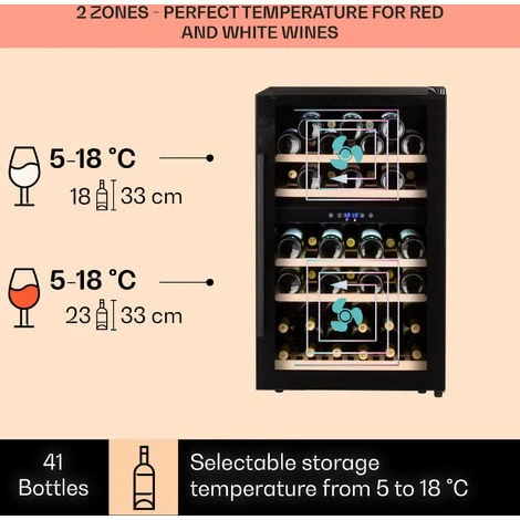 Klarstein Barossa 40 Duo Wine Fridge 2 Zones 41 Bottles Glass Door Touch LED - Image 3
