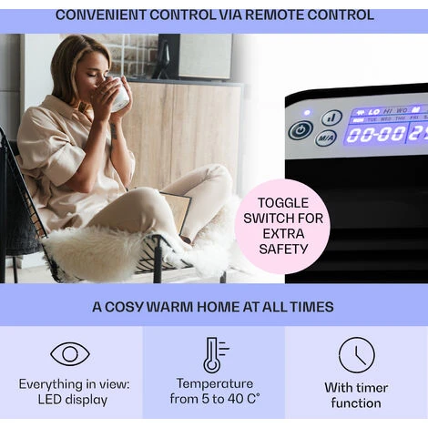 Klarstein Hot Spot Slimcurve Heater 80x40cm 40m² 2000W 5-40 ° C LED IP24 Black - Image 3