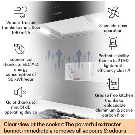 Klarstein Kronleuchter L Island Exhaust Hood 60cm Exhaust Air: 590m³ / H LED Touch Black - Image 2