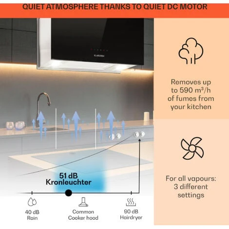 Klarstein Kronleuchter L Island Exhaust Hood 60cm Exhaust Air: 590m³ / H LED Touch Black - Image 3