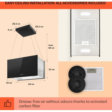 Klarstein Kronleuchter L Island Exhaust Hood 60cm Exhaust Air: 590m³ / H LED Touch Black - Image 5