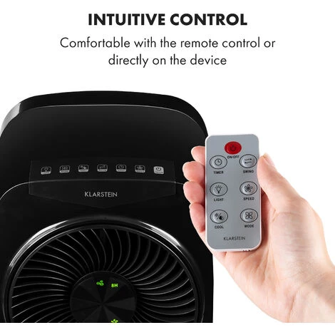 Klarstein Rotator Air Cooler 4-in-1 110W 396m³ / H 3 Wind Strengths Remote Control Black - Image 4