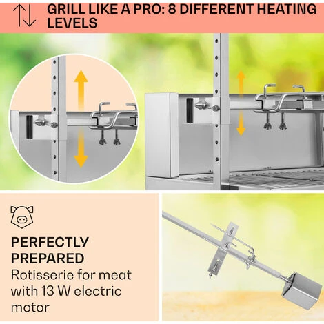Klarstein Sauenland Pro Suckling Pig Spit 13W 4 Wheels Stainless Steel - Image 3