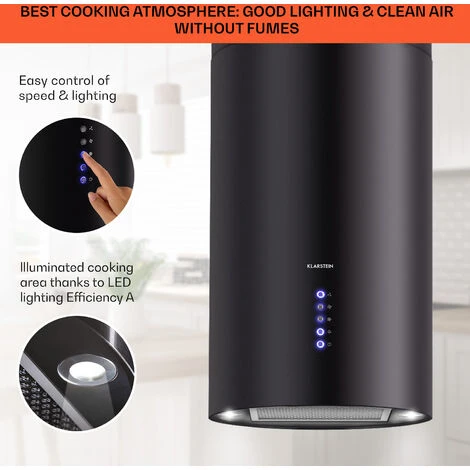 Klarstein Klarstein Beretta Island Cooker Extractor Hood Ø35cm Exhaust / Circulating Air 650m³ / H LED Black - Image 4