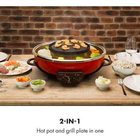 Klarstein Szechuan Hot Pot And Grill Plate 5l Vol. 1350 W, 600 W Red - Image 2