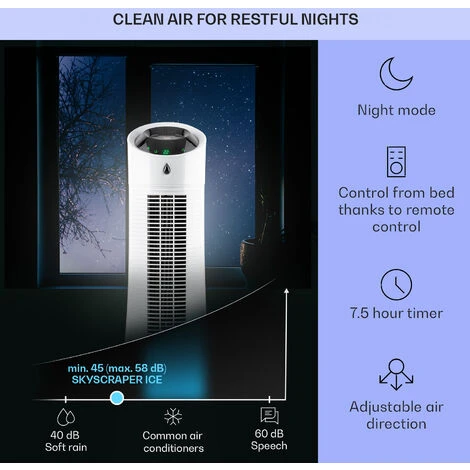 Klarstein Skyscraper Ice 4-in-1 Air Cooler Fan 210 M³/h 30 W Oscillation Mobile Remote Control - Image 2