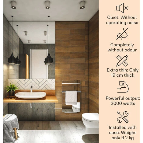 Klarstein Hot Spot Crystal Flow Bathroom Heater 45x82cm 36m² 2000W 5-40°C LED - Image 2