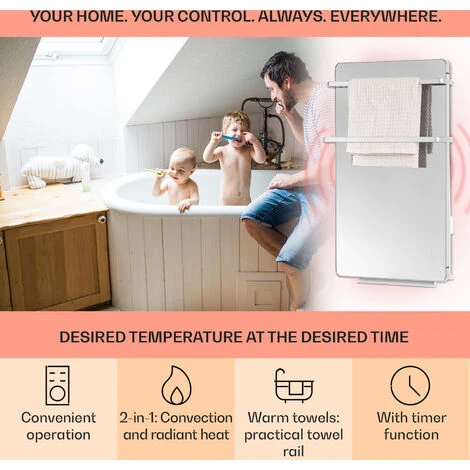 Klarstein Hot Spot Crystal Flow Bathroom Heater 45x82cm 36m² 2000W 5-40°C LED - Image 3