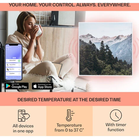 Klarstein Wonderwall Air Art Smart Infrared Heater 60x60cm 350W Mountains - Image 3