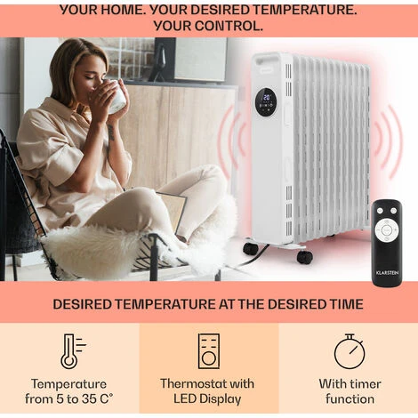Klarstein Thermaxx Heatstream Oil Radiator 2500W 5-35 ° C 24h Timer White - Image 4
