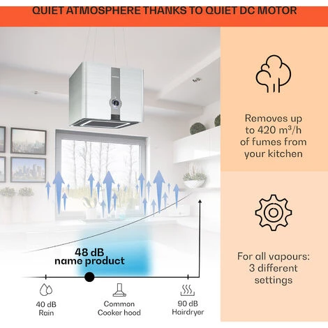 Klarstein Futurelight Smart Island Bonnet Recirculation 420m³/h LED Stainless Steel - Image 3