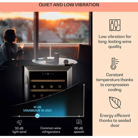 Klarstein Vinamour 16 Uno Wine Fridge 16 Bottles/42 Litres 5-18°C 41dB Glass - Image 4