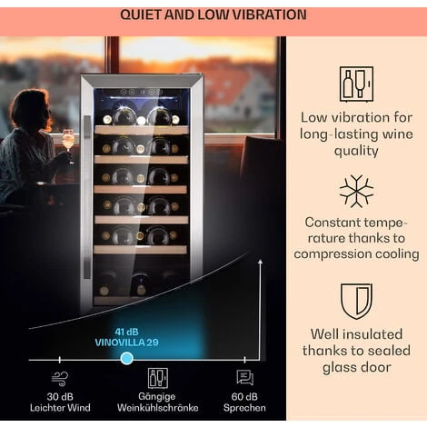 Klarstein Vinovilla 29 Built-In Wine Fridge 81 L / 29 Bottles 1 Zone Glass Door Stainless Steel - Image 4