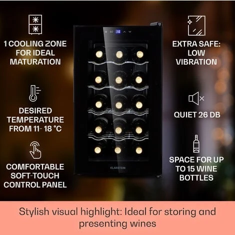 Klarstein Barolo 15 Uno Wine Fridge 48 Ltr 15 Bottles 11-18°C SingleZone - Image 2