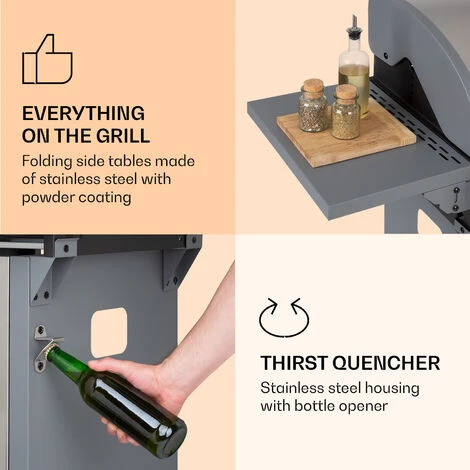 Klarstein Lucifer 2 Gas Grill 2 X 3.6 KW Burners 45x45cm Barbecue Stainless Steel Mobile - Image 5