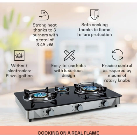 Klarstein Barzona 3 Camping Stove 3 Burners 3.4 KW & 0.75 KW & 4.3 Glass Top & Stainless Steel Housing - Image 2
