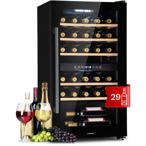 Klarstein Barossa 29 Duo Wine Refrigerator 29 Bottles 80 Litres 2 Zones Push-button Control