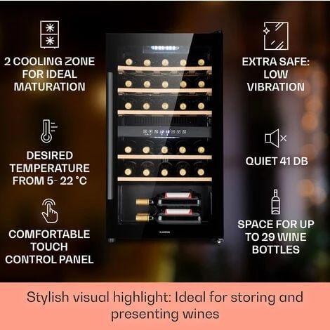 Klarstein Barossa 29 Duo Wine Refrigerator 29 Bottles 80 Litres 2 Zones Push-button Control - Image 2