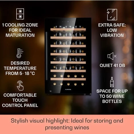 Klarstein Barossa 50 Uno Wine Refrigerator 1 Zone 120 Litres / 50 Bottles Touch Display - Image 2