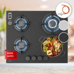 Klarstein Firetale Gas Hob 4-Burner 60 Cm Aluminium Burner Natural Gas/Propane Incl. Hose And Pressure Reducer