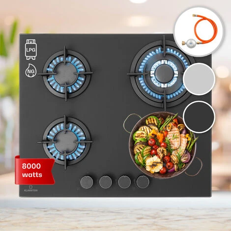 Klarstein Firetale Gas Hob 4-Burner 60 Cm Aluminium Burner Natural Gas/Propane Incl. Hose And Pressure Reducer