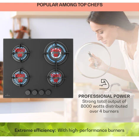 Klarstein Firetale Gas Hob 4-Burner 60 Cm Aluminium Burner Natural Gas/Propane Incl. Hose And Pressure Reducer - Image 3