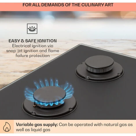 Klarstein Firetale Gas Hob 4-Burner 60 Cm Aluminium Burner Natural Gas/Propane Incl. Hose And Pressure Reducer - Image 5